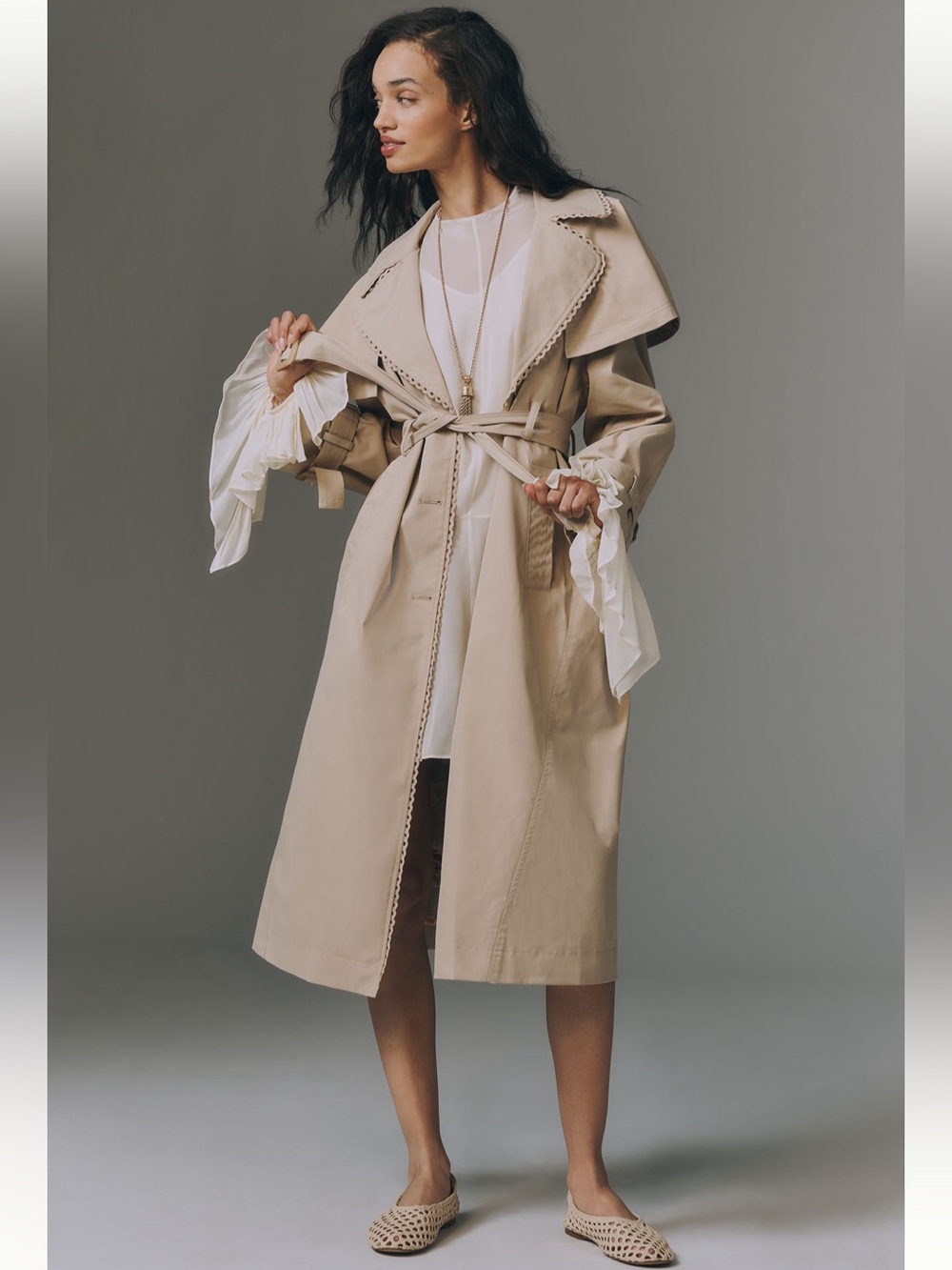 Anthropologie Capelet Trench Coat with Waist Tie - Sz M